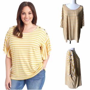 Scoop Neck Striped Flared Sleeve Tee
